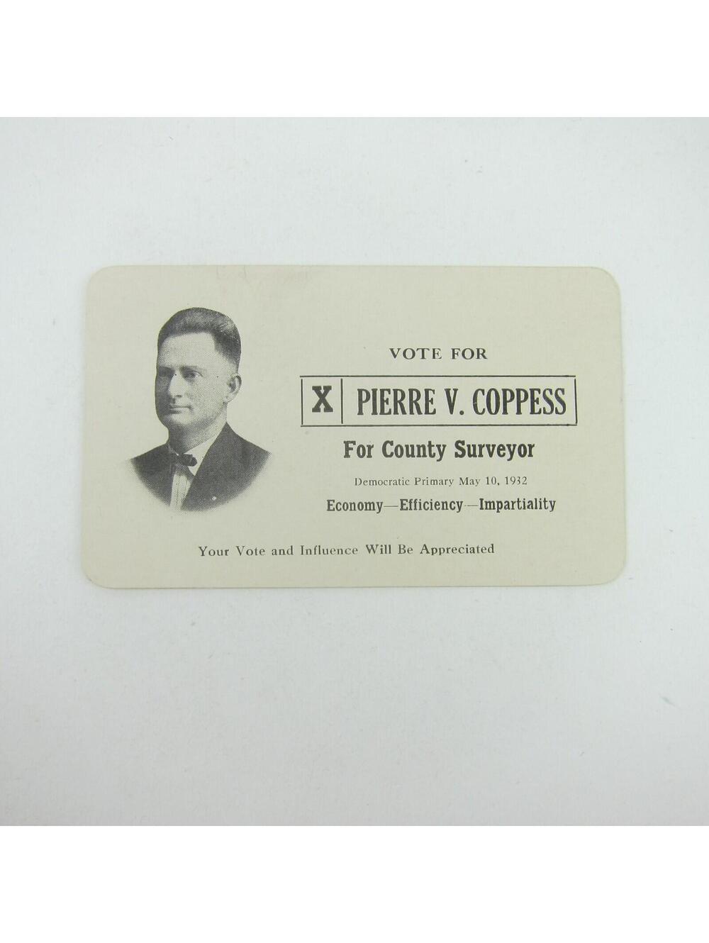 Political Campaign Election Card Darke County Ohio Pierre Coppess Vintage 1932